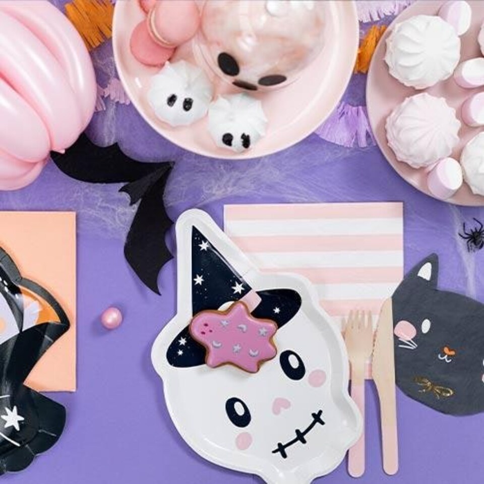 image 1 of Skull Shaped Halloween Paper Plates 27cm - Pack of 6 White