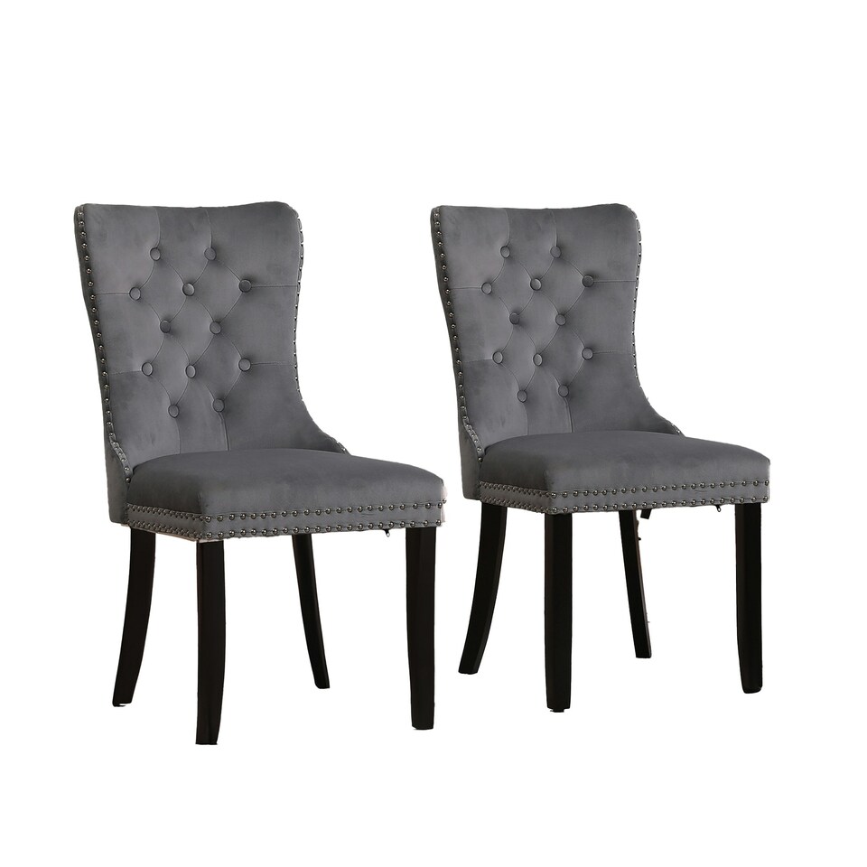 image 1 of Dark Grey Set of Six Studded Velvet Dining Chair with Ring Knocker Detail Grey | Dark Grey