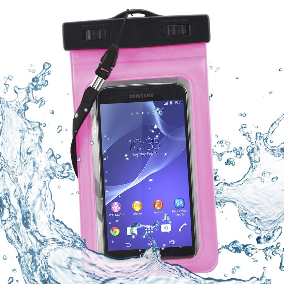 image 1 of Universal Large Waterproof Underwater Phone Case 6 Inch Touchscreen Mobile Pouch Dry Bag with Lanyard Armband Compass Clear Window