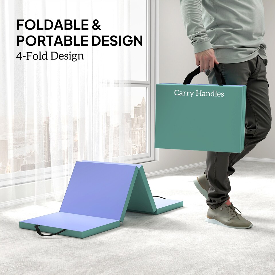 image 1 of SPORTNOW Foldable Gymnastics Mat, Folding Gym Mat for Yoga, Green & Purple