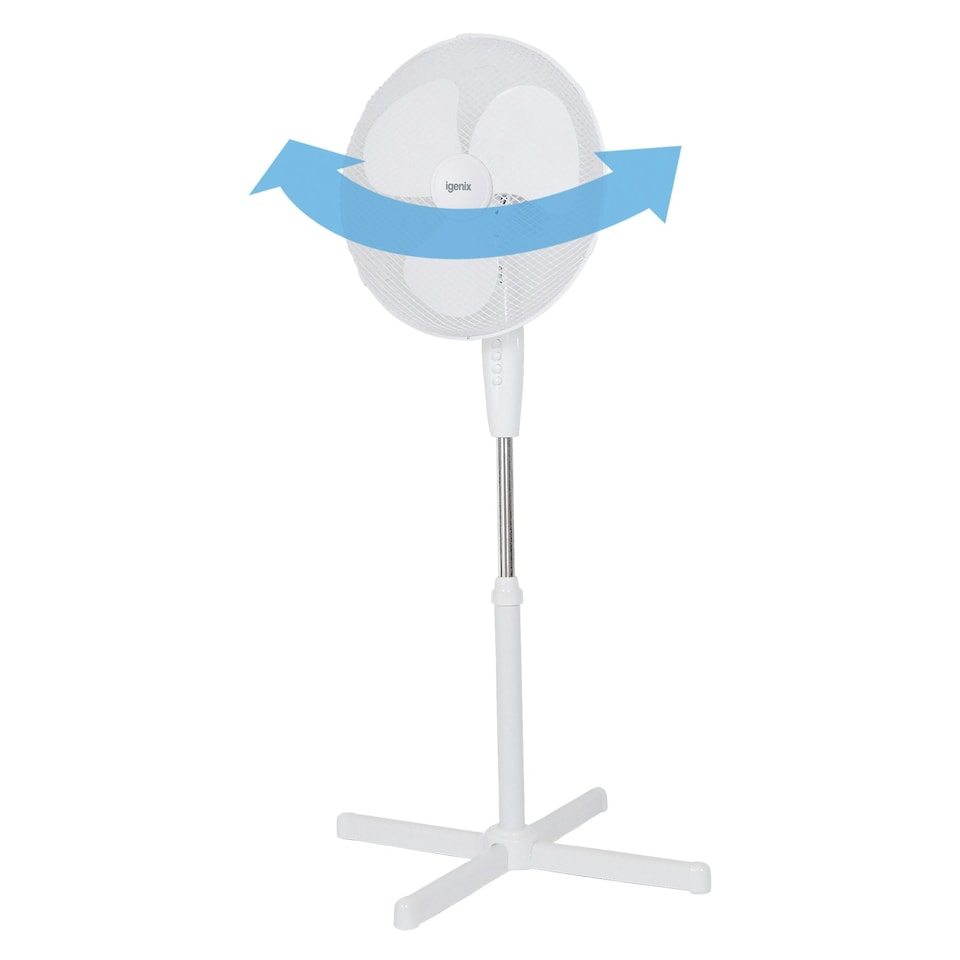 image 1 of Igenix DF1655 Pedestal Fan, 16 Inch, 50 W, Oscillating, 3 Speeds, White