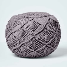 Homescapes Grey Macrame Knitted Pouffe - 40 x 50 cm