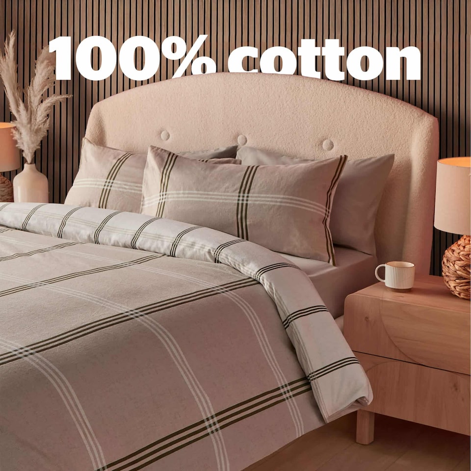 image 1 of Silentnight Brushed Cotton Check Print Duvet Cover Set, Natural
