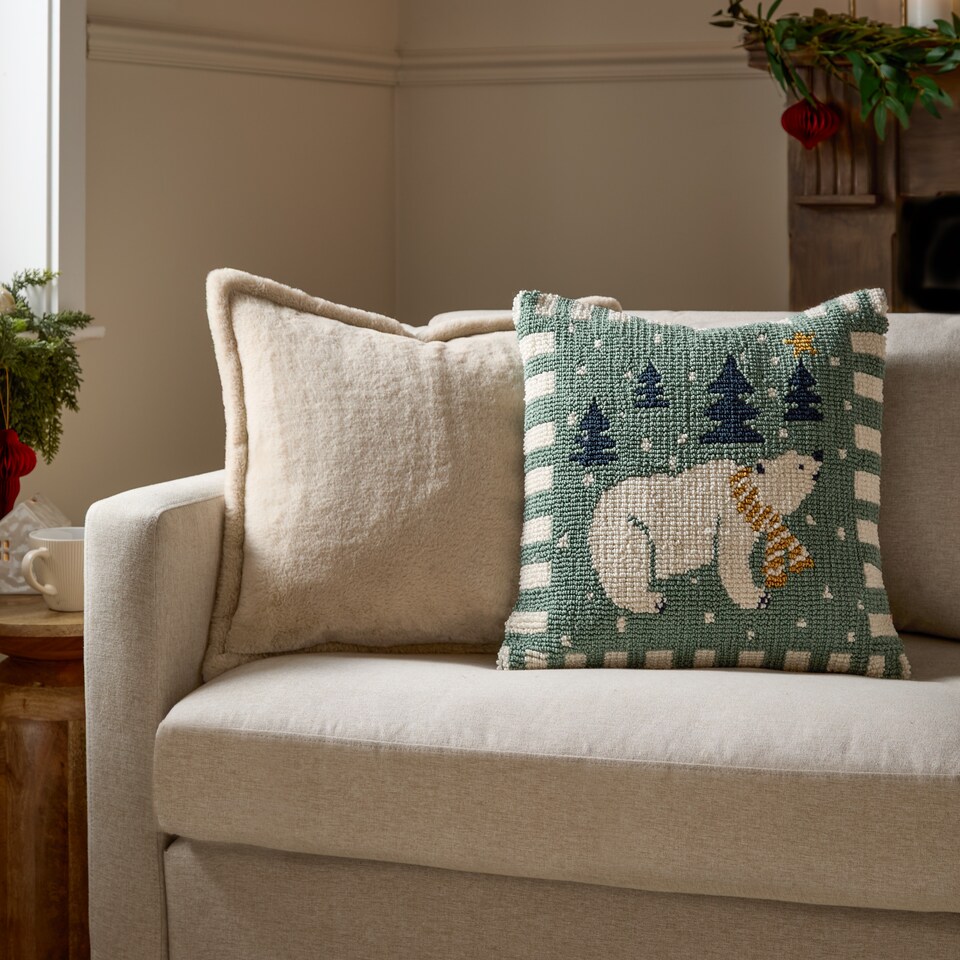 image 1 of Furn Polar Bear Tufted Cushion | Blue | Frosty Blue