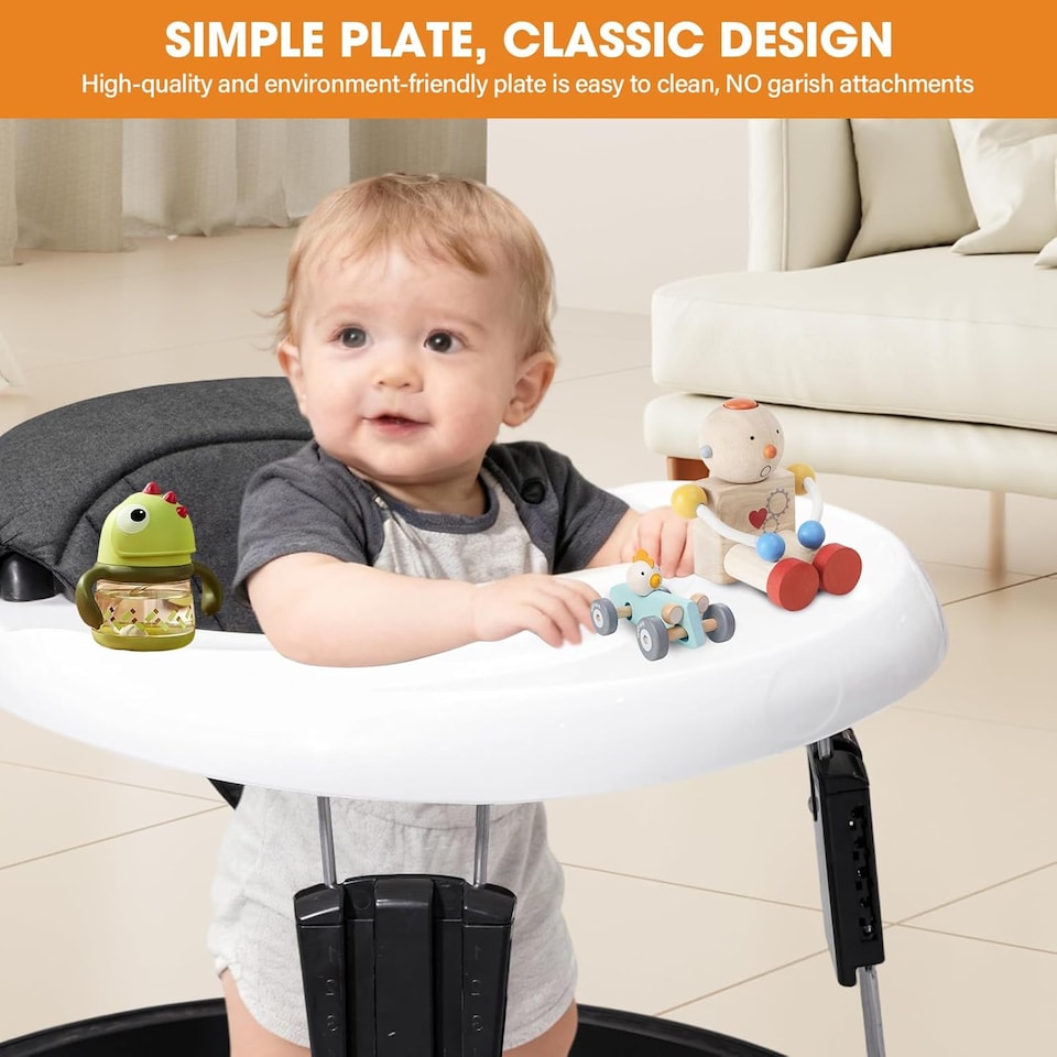 image 1 of Alivio Foldable Baby Walker with 9-Height Adjustment & 360° Safety (Black & White)