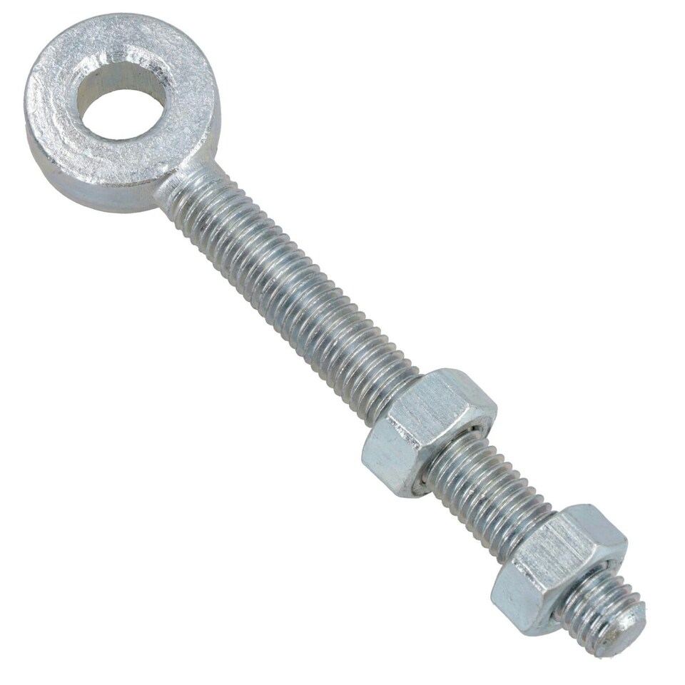 image 1 of Swing Gate Long Eye Bolts Hinge + Nuts Adjustable Zinc Plated 12 x 150mm 4pc Silver