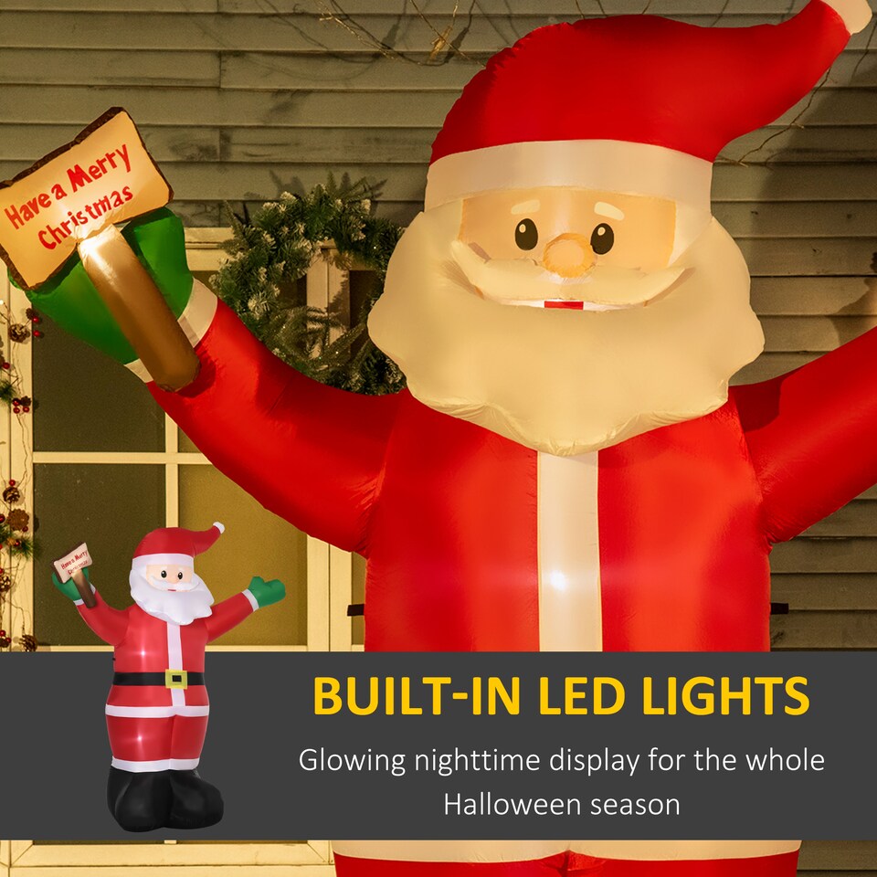 image 1 of Outsunny 8ft Inflatable Christmas Santa Claus Holds Light Sign of Blessings, BlowUp Outdoor LED Yard Display for Lawn Garden Party