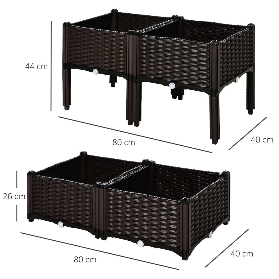image 1 of Outsunny 4-piece Elevated Flower Bed Vegetable Herb Planter Plastic, Brown | Brown | Brown