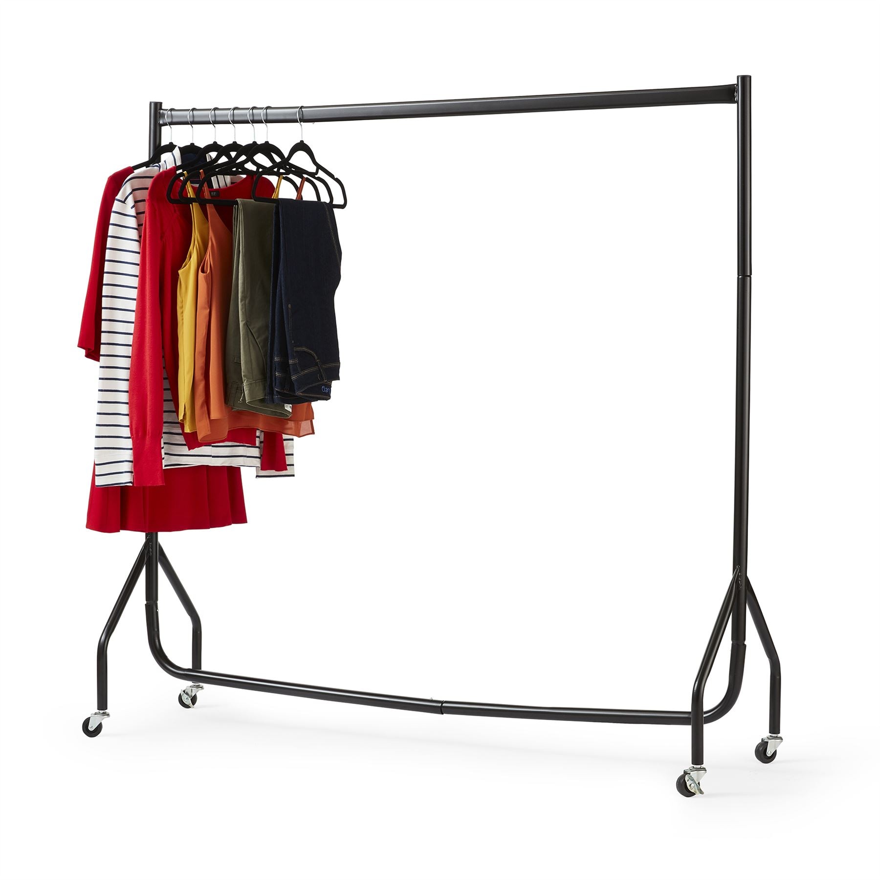 House of Home Heavy Duty Clothes Rail 5ft Long x 5ft Tall Black Quality Metal Stand Rack | Black
