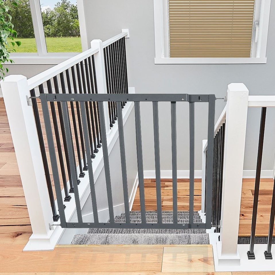 image 1 of Safetots Top of The Stairs Screw Fitted Stair Gate, Grey Wooden, 63.5cm - 105.5cm, Wood Baby Gate, Stylish Safety Gate | Grey | 1
