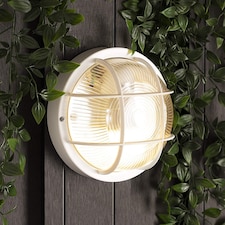 CGC Ronnie White Cage Round Bulkhead Light | White | White | Diameter: 19 cm, Depth: 10.3 cm