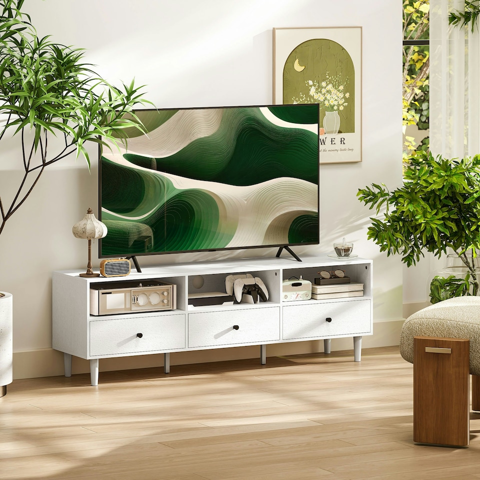 image 1 of HOMCOM TV Unit, TV Cabinet for up to 75", with Drawers, Shelves, White White