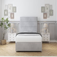 Sloomy Texas Silver Naples Divan Bed With Mattress 2 Drawers Footend With 54" Floor Standing Headboard 4' Small Double | Silver | Silver | Small Double | 1