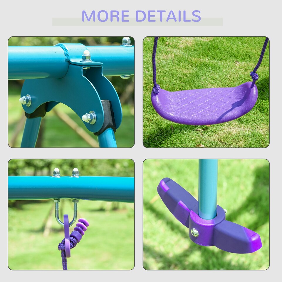 image 1 of Outsunny Metal Swings Set w/ Seesaw, Adjustable Height, Purple