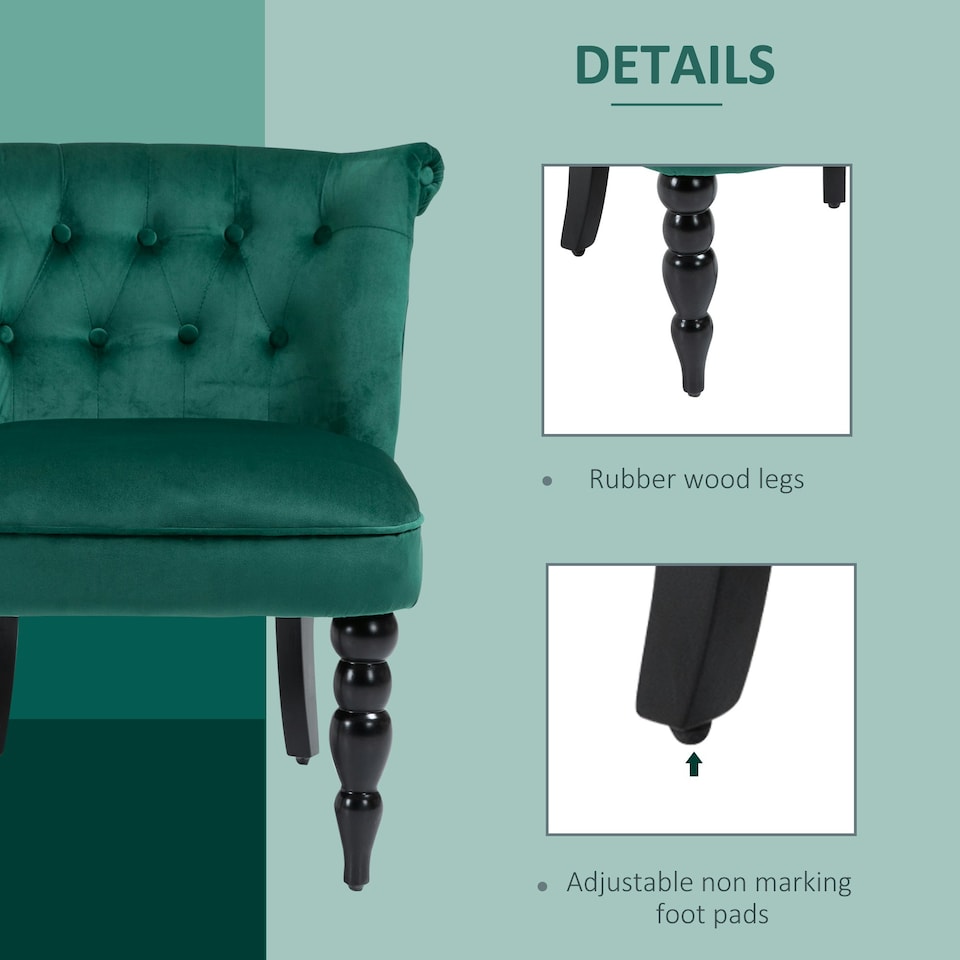 image 1 of HOMCOM Velvet Accent Chair Tufted Wingback Chair w/ Rubber Wood Legs Dark Green