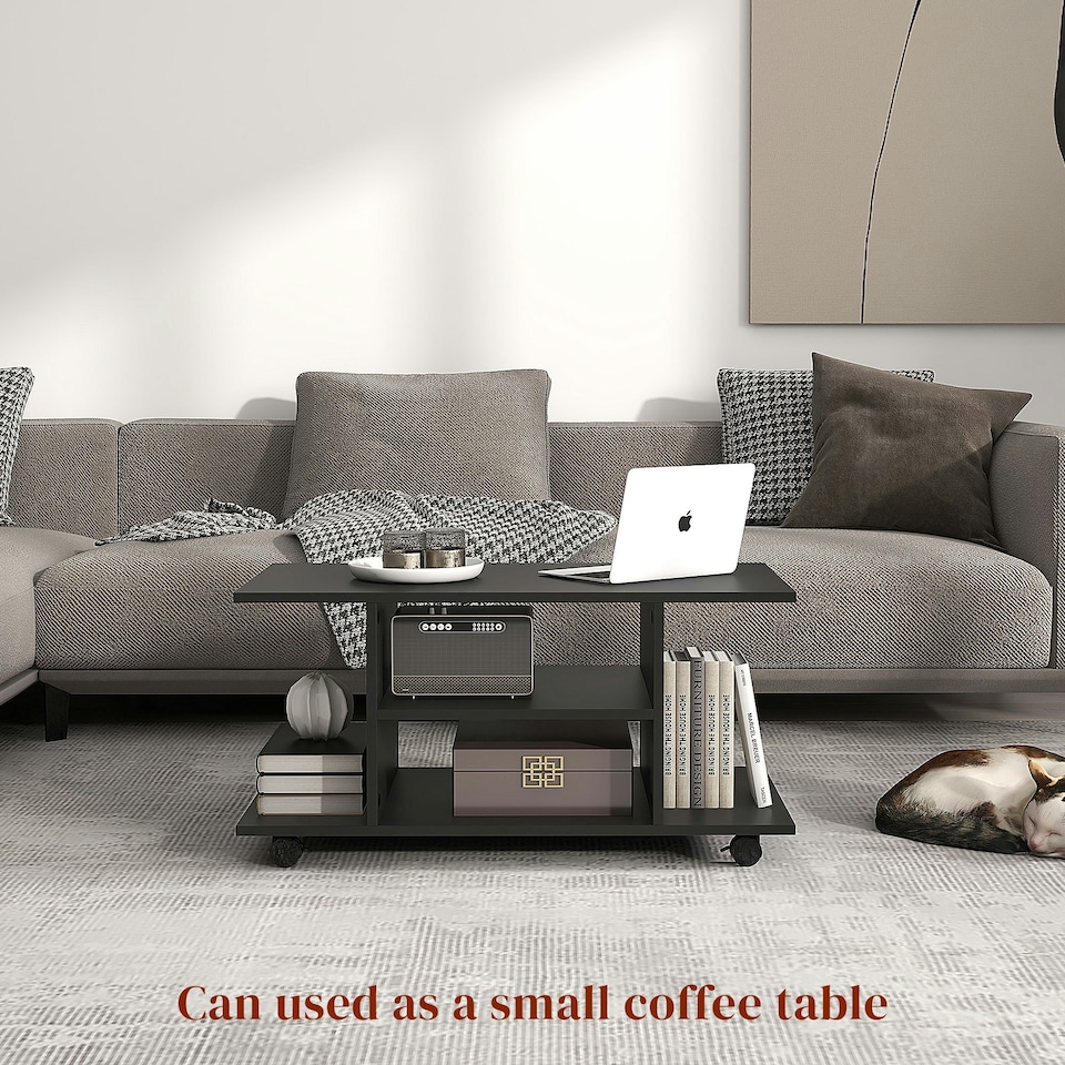 image 1 of HOMCOM Modern TV Cabinet Stand Storage Shelves Table Mobile Black