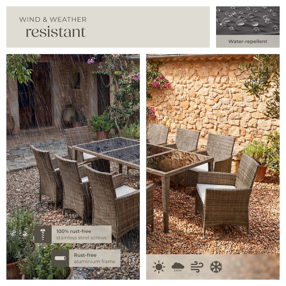 image 1 of Garden Table and Chairs Menorca - 8 armchairs, dining table, protective cover | Brown | nature | 59 x 57 x 86 cm | 1
