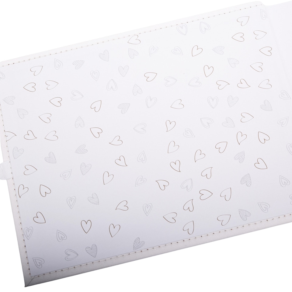 image 1 of Beautiful Ivory Suede Wedding Guest Book Holding 40 Sheets with Gold Hearts