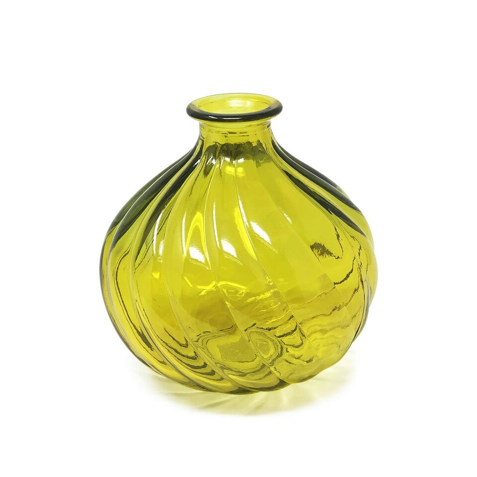 image 1 of Verano Spanish Ceramics Recycled Glass Ola Small Round Vase - 17cm Yellow Yellow