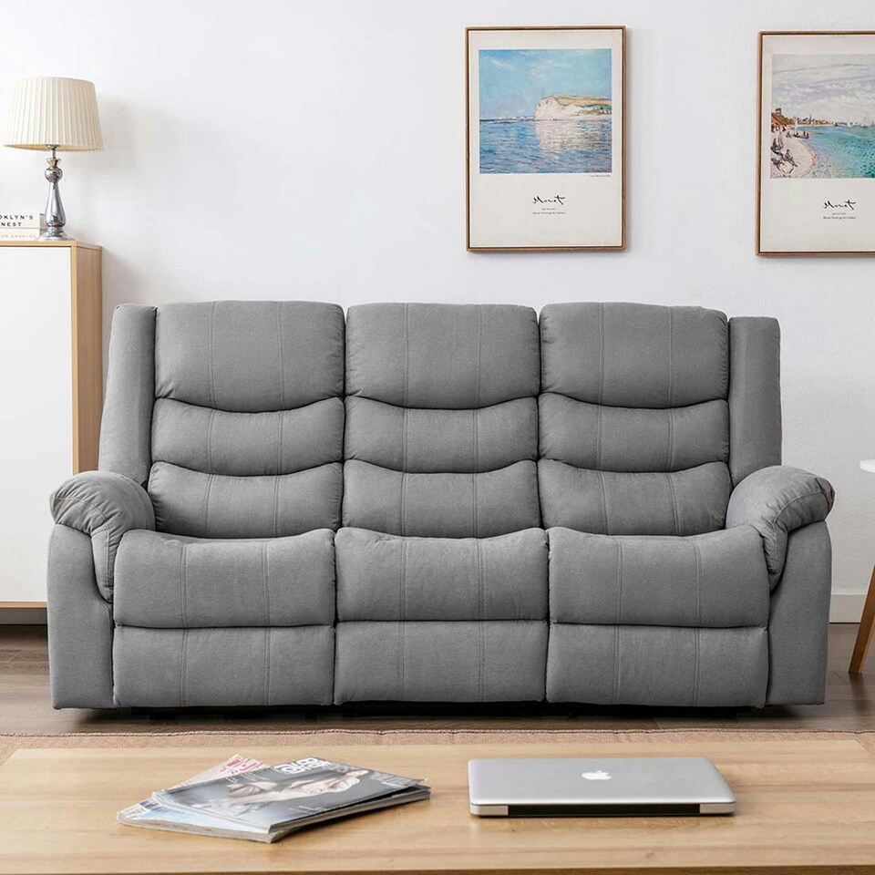 image 1 of Seattle 3 Seater Fabric Manual Recliner Sofa (Grey)