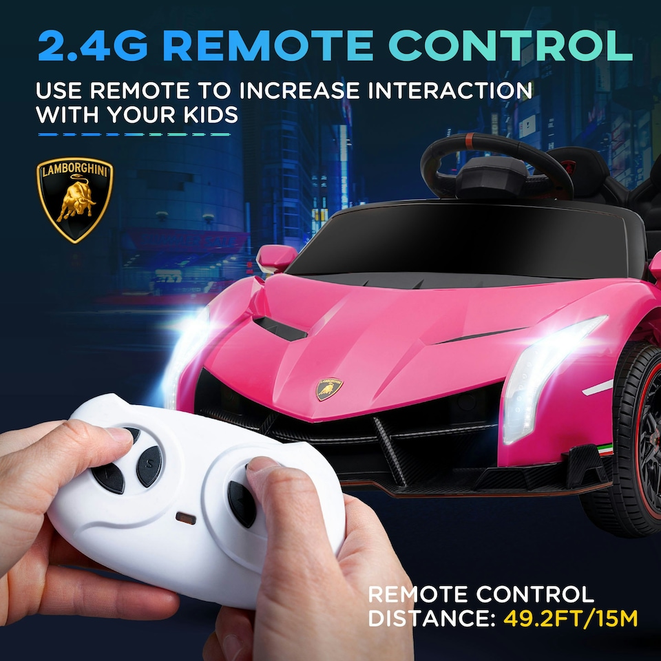 image 1 of HOMCOM Lamborghini Veneno Licensed Electric Ride-on Car w/ Remote- Pink