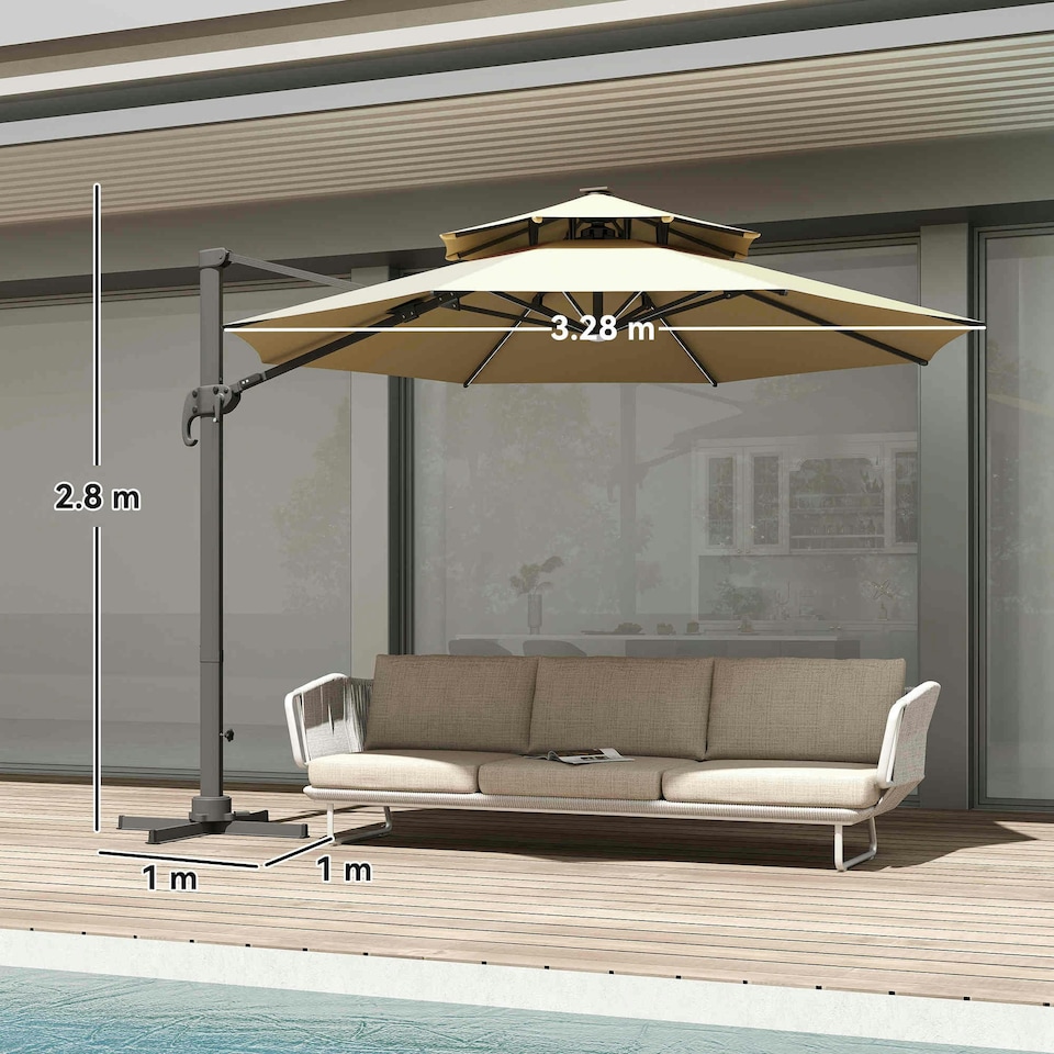 image 1 of Outsunny 3m Cantilever Parasol Solar Lights Power Bank Base Beige