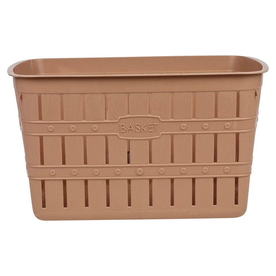 image 1 of 20L Plastic Bamboo Look Basket Laundry Clothes Storage Sorter Hamper with Handles | Multi | Cappuccino