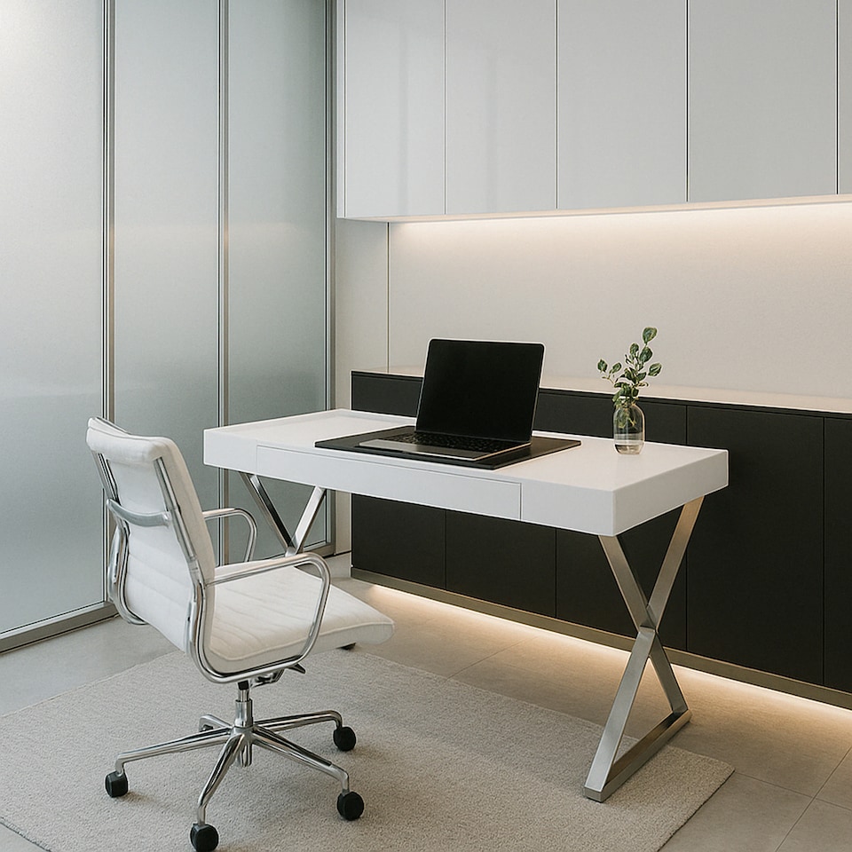 image 1 of Centurion Supports ADONIS Gloss White and Chrome Ergonomic Home Office Luxury Computer Desk | White | White | 1