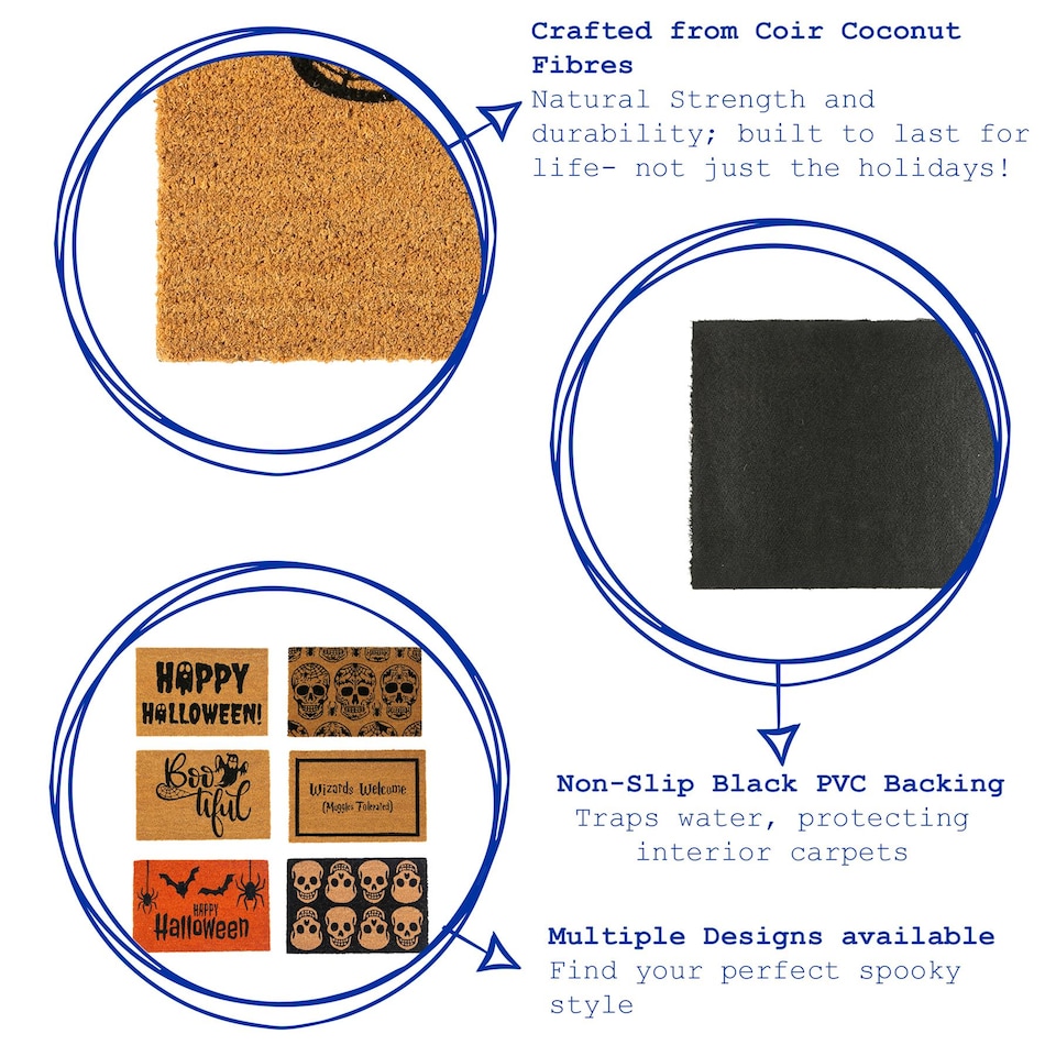 image 1 of Nicola Spring Halloween Coir Door Mats - 60 x 40cm - Day of the Dead - Pack of 2