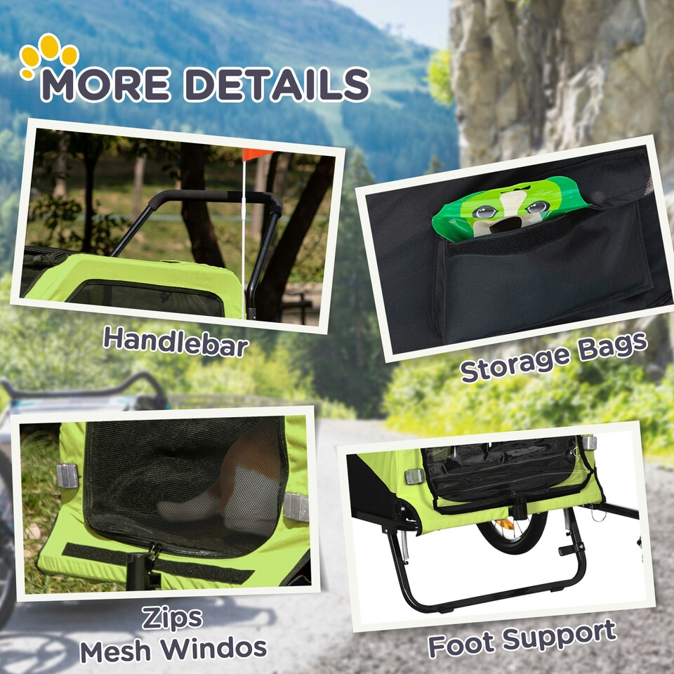 image 1 of PawHut 2 in 1 Dog Bike Trailer Pet Stroller for Large Dogs W/ Hitch - Green