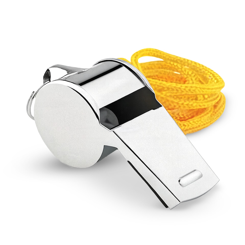 image 1 of Silver Stainless Steel Referee Metal Whistle with Lanyard - 2pcs