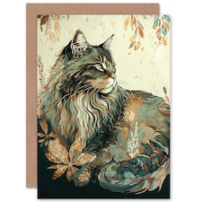 Maine Coon Cat Lover Floral Patern Design Animal Greeting Card