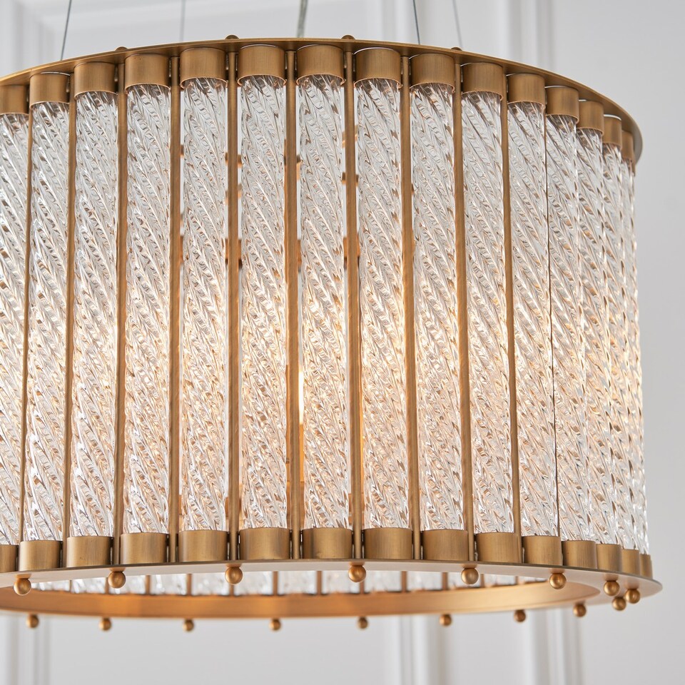 image 1 of Romola Pendant Ceiling Light Matt Gold Finish, Clear Ribbed Glass, 6x E14