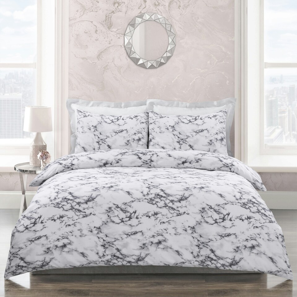 image 1 of Velosso Marble Printed Cotton Blend Duvet Cover and Pillowcase Set Pink | Double