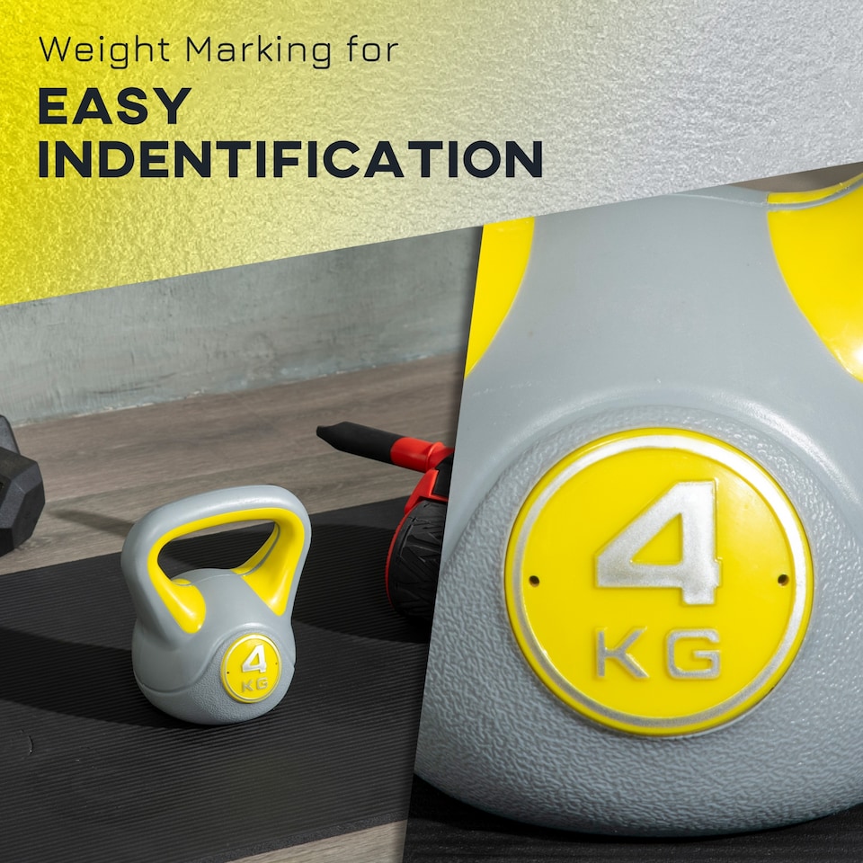 image 1 of SPORTNOW 4kg Kettle Bell with Handle for Home Gym, Yellow and Grey | Yellow | Yellow