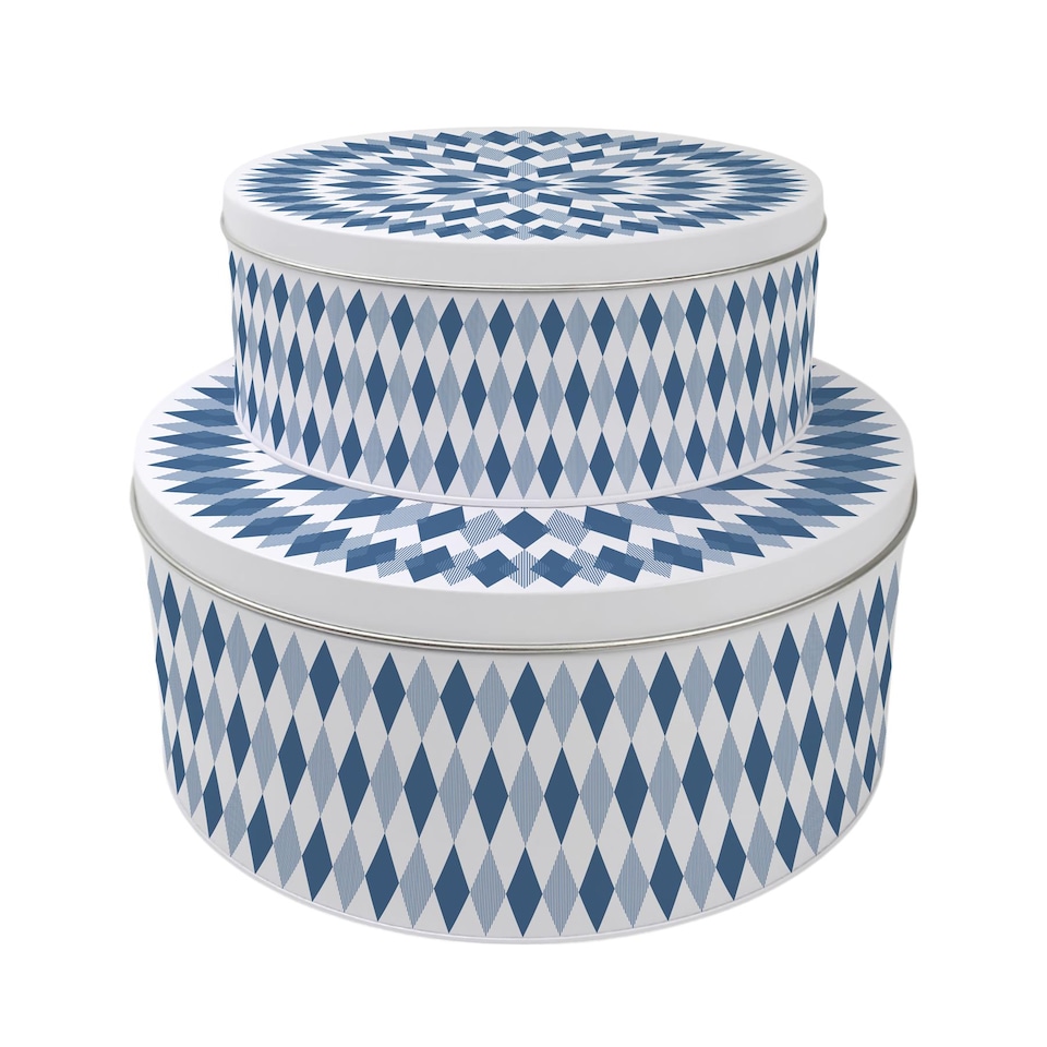 image 1 of Blue Argyle Pattern Round Cake Tin Set