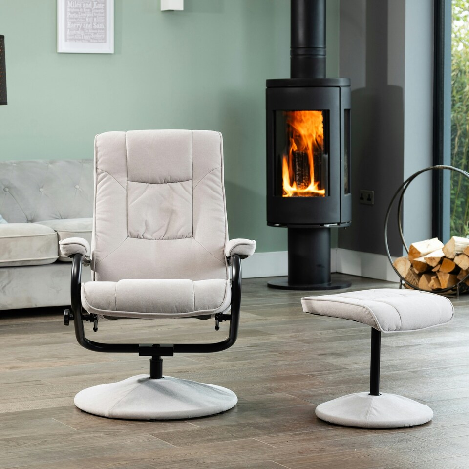 image 1 of Ripley Swivel Recliner and Footstool - Stone
