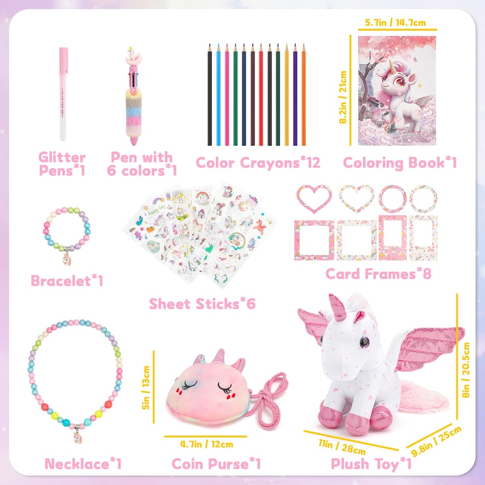 image 1 of 33‑in‑1 Unicorn Plush Toy Gift Set for Girls – Soft Cuddly Stuffed Animal with Diary, Stickers, Colouring Book & Accessories, Birthday Gift for Kids 3–10