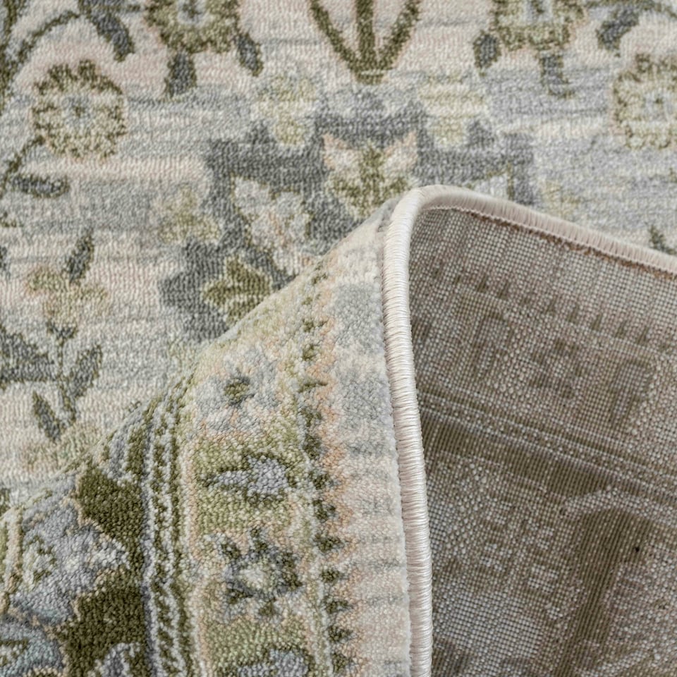 image 1 of KUKOON Green Vintage Style Floral Hallway Runner Rug 60cm x 240cm | Green