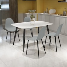 Aspen Tapered Legs Rectangular Dining Table and 4 Curve Plastic Seat Chairs with Metal Legs - White/Black/Grey - Flat Packed White