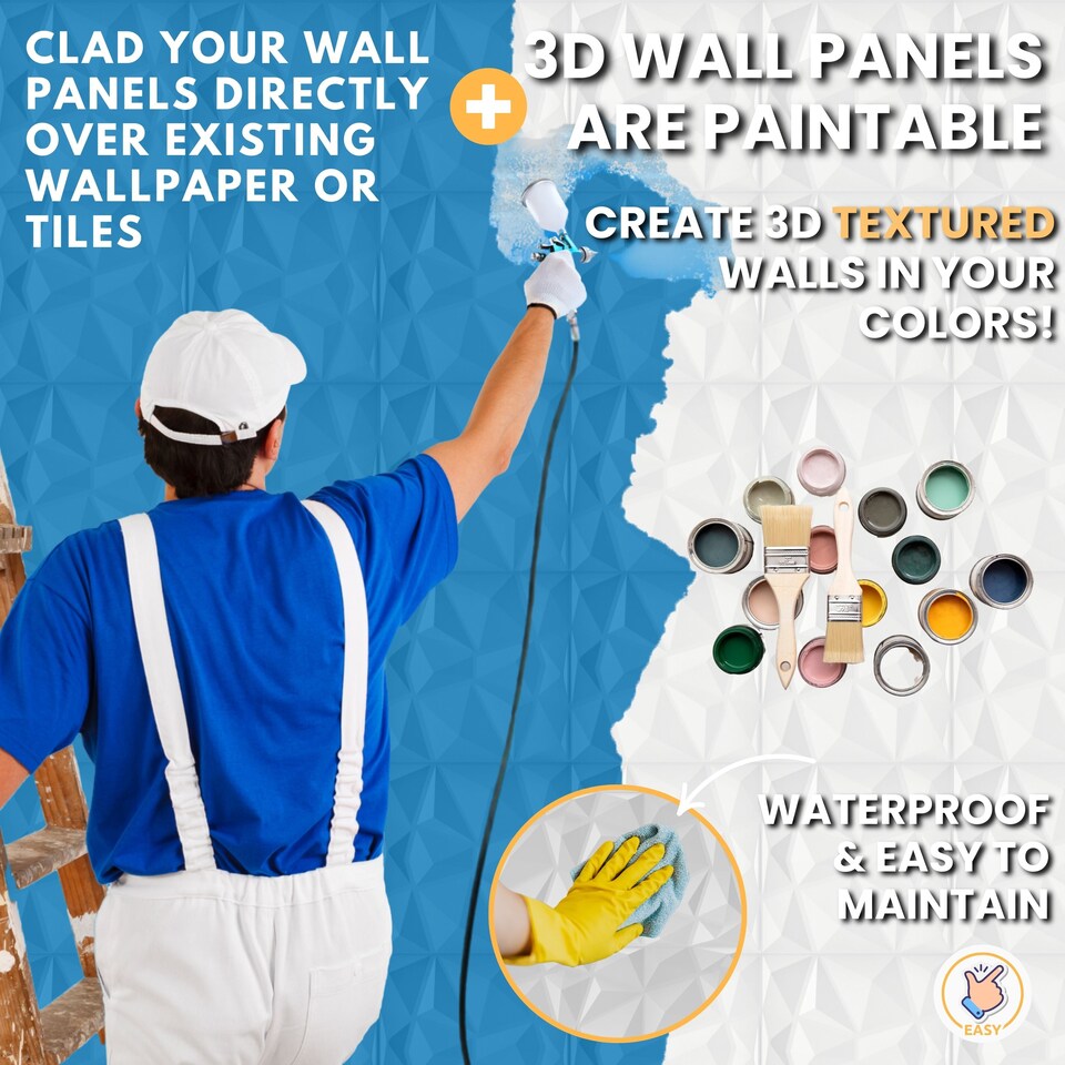 image 1 of NOVECRAFTO Decorative 3D Wall Panels (50cm x 50cm) 3D Diamond Shape PVC Cladding Panel
