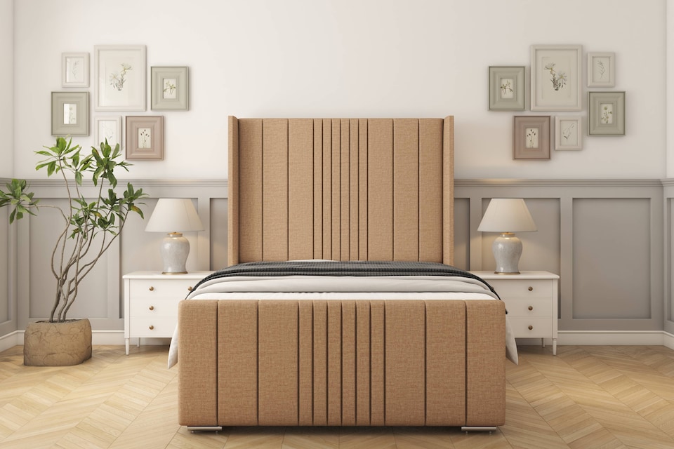 image 1 of Sloomy Hargrave Latte Dumfries Bed Frame With Mattress With 50"  Upholstered Wingback Headboard 2'6 Small Single