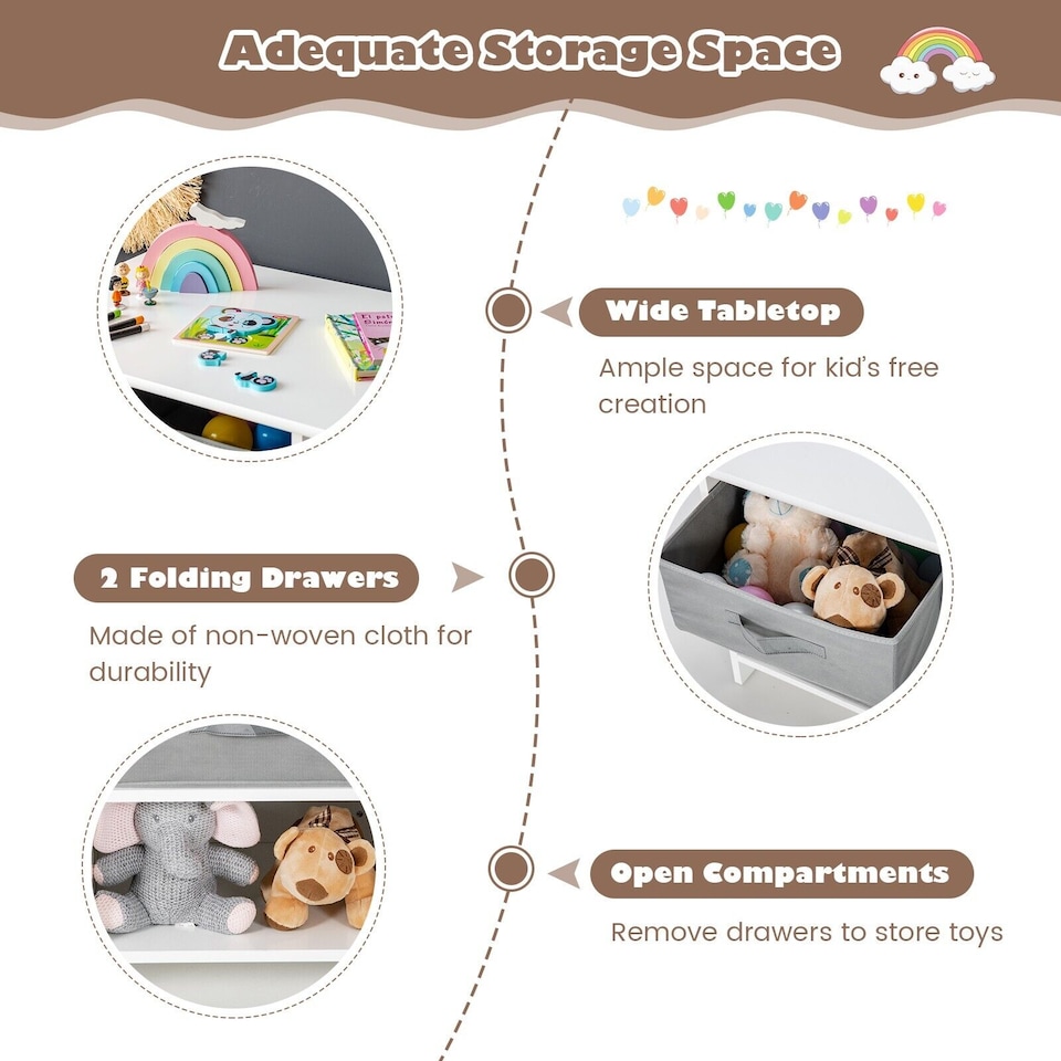 image 1 of COSTWAY Toddler Wooden Activity Table & 2 Chairs Set Grey