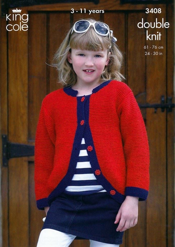 King Cole Merino Knitting Pattern 3408, Jackets and Cardigans for Kids - 3 - 11 Years - Intermediate