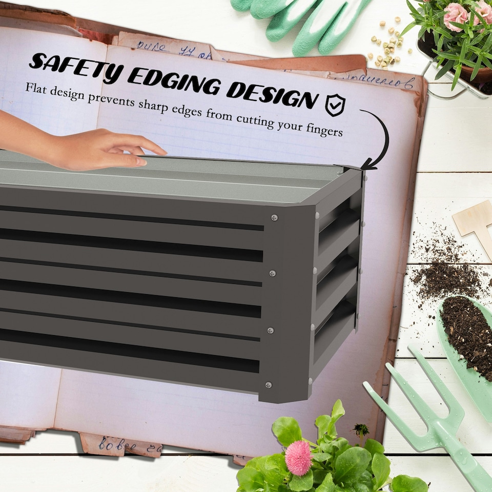 image 1 of Outsunny Set of 2 Raised Garden Bed Galvanised Planter Box, Grey