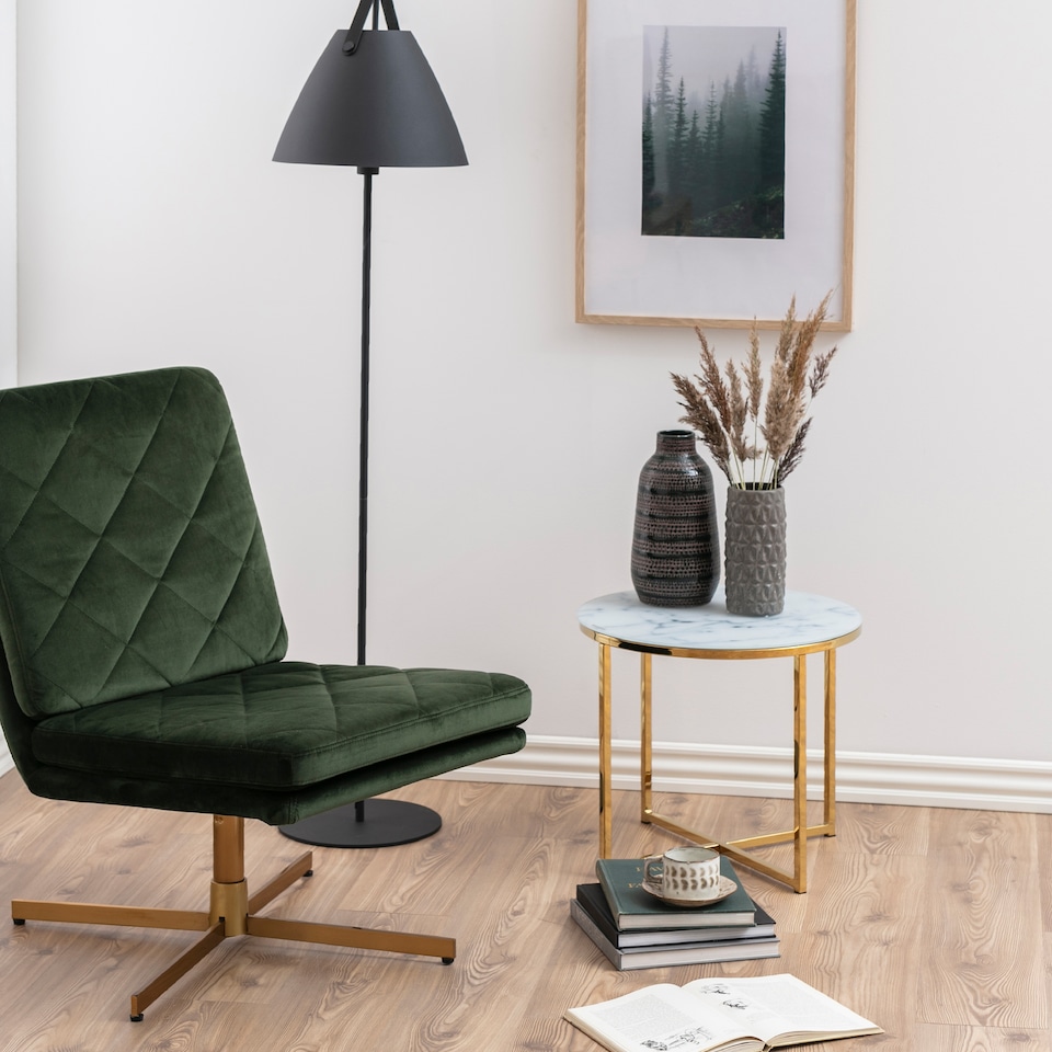 image 1 of Alisma Round Side Table with White Crystal Clear Marble Glass Top & Gold Legs