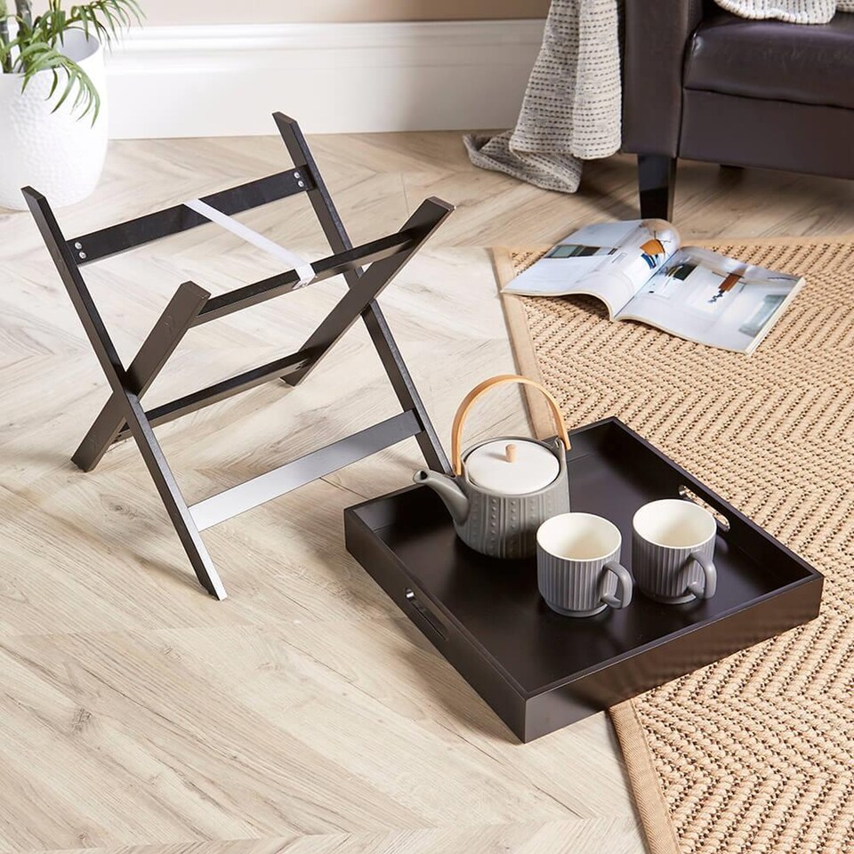 image 1 of Folding Butlers Side Table Portable Wooden Food Serving Tray | Black