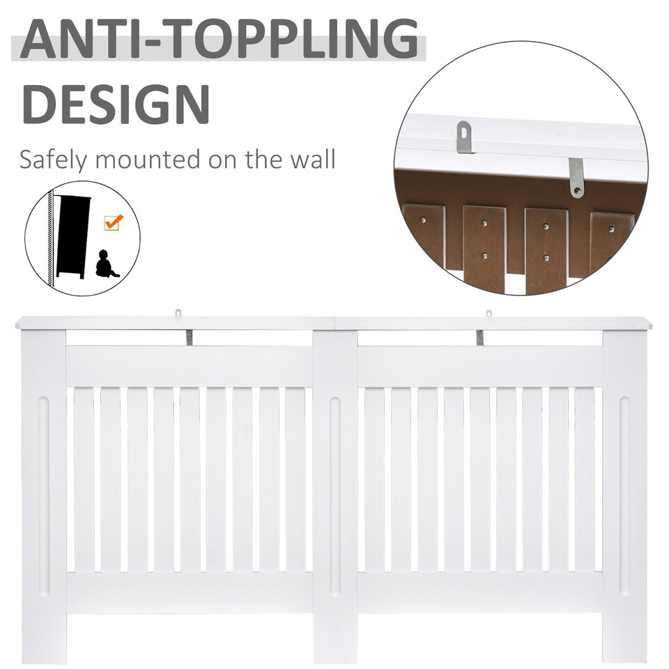 image 1 of HOMCOM Radiator Cover Painted Slatted MDF Cabinet Lined Grill 112x19x81cm