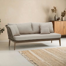 Interiors by Premier Rattan Chaise Lounge, Wooden Airy Chaise Lounge for Living Room, Bedroom, Lounger with Grey Cushioning Cream