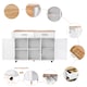 image 6 of VILUXE Mobile Kitchen Island with Foldable Worktop, 2 Drawers, Adjustable Shelves, Towel Rail, Wheels and Solid Wood Feet, White and Natural